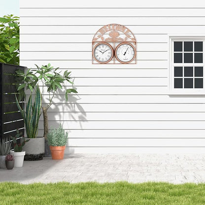 17Inch Large Outdoor Clock,Waterproof Wall Clock with Thermometer,Weatherproof Non-Ticking Quartz Battery Operated Decor Clock for Patio,Garden,Pool,Porch,House Warming Gifts