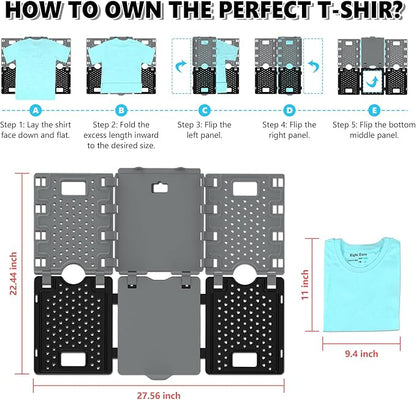 Accenter 10Pc Stackable Closet Organizer & Shirt Folder Board Bundle Tshirt Organizer for Closet Organizers and Storage Clothes Folding Board for Closet Storage Suitable for Lightweight Clothing Black