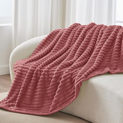 BEDELITE Fleece Throw Blanket for Couch - 300GSM Soft & Warm Fluffy Brick Dust Blanket, Decorative and Giftable Striped Blankets for Women, Men, 50"x60"