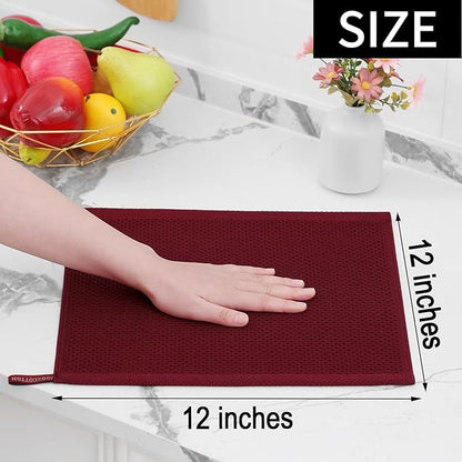 Homaxy 100% Cotton Waffle Weave Kitchen Dish Cloths, Ultra Soft Absorbent Quick Drying Dish Towels, 12 x 12 Inches, 18-Pack, Burgundy