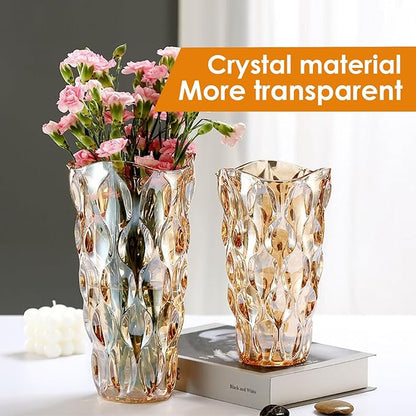 CEMABT Amber Glass Vase for Centerpieces, 9.4-inch Height, 5.1-inch Opening Width, 3.4 lbs Weight, Unbreakable, Suitable for All Kinds of Flowers, Modern and Elegant