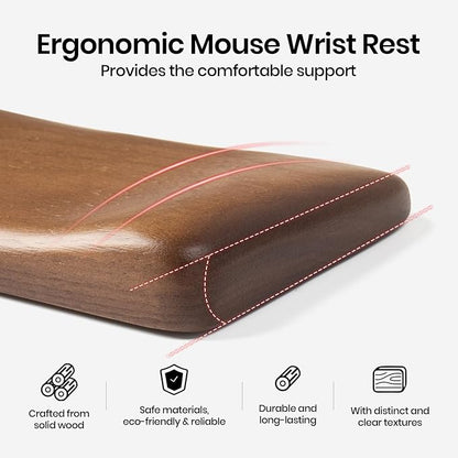 Walnut Wooden Wrist Rest for Mouse or One-Hand Keyboard | Ergonomic Design for Wrist Pain Relief, Smooth No Odor and Easy to Clean, Support Wrist to Coding Typing and Playing