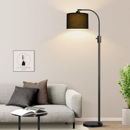 Nintiue Upgraded Modern Arc Dimmable Tall Standing Floor Lamp with Black Shade, 1200 Lumens LED Bulb Included, for Living & Reading Room, Bedroom, Office & Nursery, Black