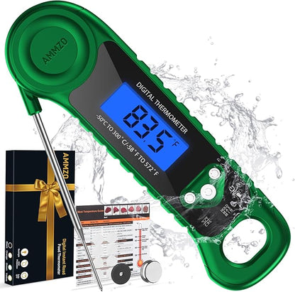 AMMZO Digital Meat Thermometer for Grilling, Candy Thermometer Instant Read Food Thermometer Waterproof with Backlight for Cooking, Deep Fry, BBQ, Grill, Smoker and Roast (Green)