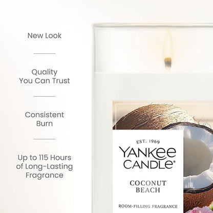 Yankee Candle Medium Pillar Scented Candle with up to 115 Hour Burn Time, Premium Plant Wax Blend for Consistent Burn, 14.25 oz Pillar Candle with Room Filling Fragrance, Coconut Beach