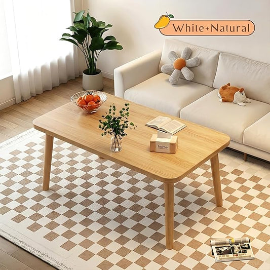 Square Coffee Table Low Table with 4 Solid Wood Sturdy Legs,Floor Table Desk for Sitting on The Floor,19.7"D x 31.5"W x 16"H Inches,Living Room/Toy room Furniture,Rental house Furniture(Natural)
