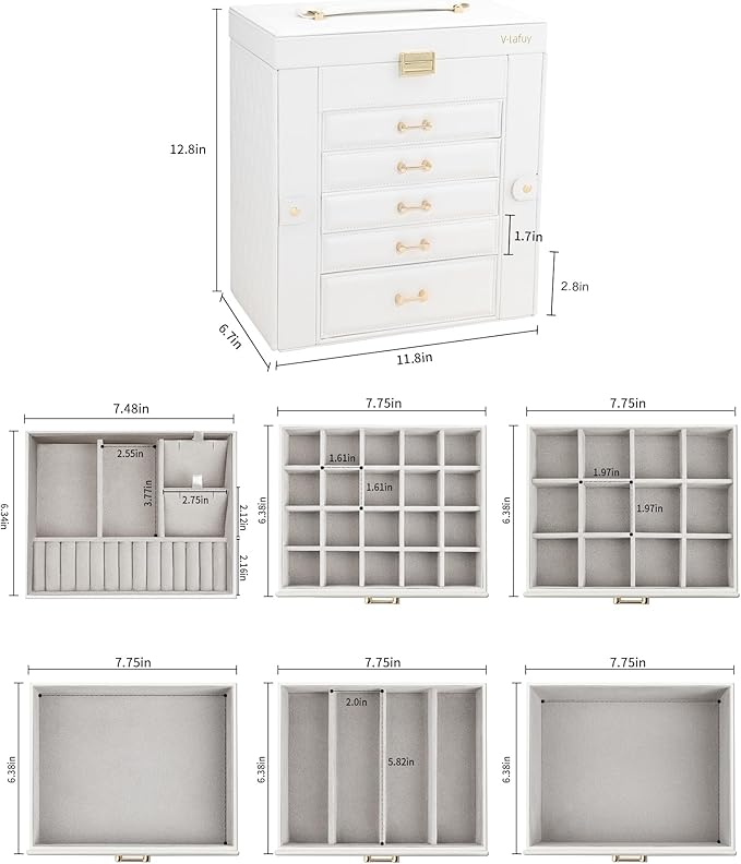 Jewelry Box for Women, Large Jewelry Organizer Tary, Jewelry Holder Organizers and Storage for Earring, Ring, Necklace, Bracelets(White)