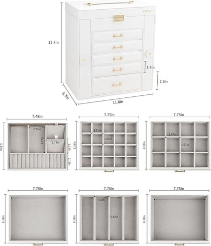 Jewelry Box for Women, Large Jewelry Organizer Tary, Jewelry Holder Organizers and Storage for Earring, Ring, Necklace, Bracelets(White)