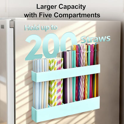 9.5” Large Acrylic Straw Holder for Cabinet Door, Reusable Adjustable Two-Part Straws Organizer with Ultra Sticky Adhesive Strips, 2026 Straw Storage for Kitchen Cupboard (Mint Blue)