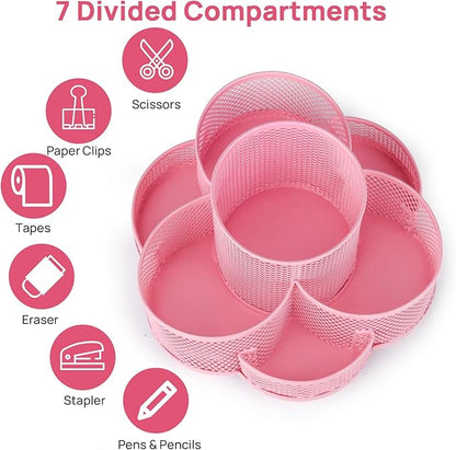 Topwey Pink Pen Holder for Desk, Rotating Pencil Holder, Cup Holder for Desk Office, Pen Organizer