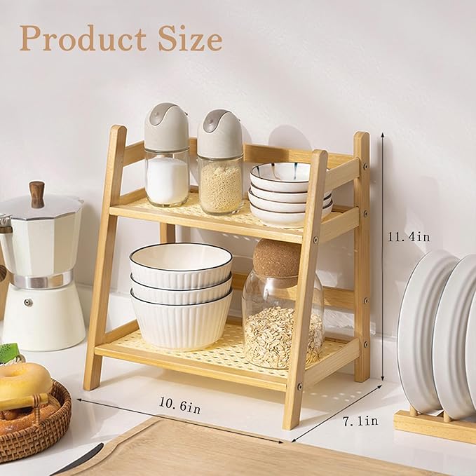 Narrow Mug Holder Countertop, Tea and Coffee Bar Station Organizer, Bamboo Matcha Stand, Cup Display Shelf, Condiment Storage Rack for Kitchen Counter Cabinet, 2 Tier