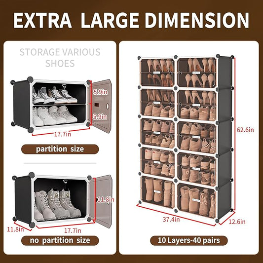 MAGINELS Shoe Rack,Expandable Shoe Cabinet Easy to Assemble. Shoe Storage with Door,Entryway, Closets, Hallway, and Bedroom.Accommodates Up to 40 Pairs of Shoes.