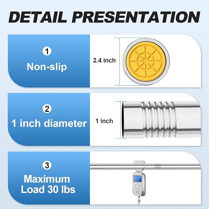 CorkLatta Chrome Shower Curtain Rod 31 to 104 Inch,1 Inch Diameter Adjustable Spring Tension Curtain Rod No Drilling Stainless Steel Telescoping Rod,No Rust