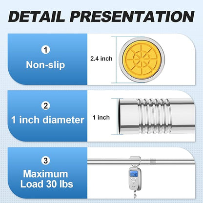 CorkLatta Chrome Shower Curtain Rod 31 to 104 Inch,1 Inch Diameter Adjustable Spring Tension Curtain Rod No Drilling Stainless Steel Telescoping Rod,No Rust