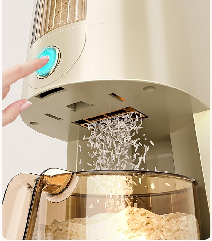 Peaoop 22LB Rice Dispenser, Large Grain Container Storage with Lid Measuring Cylinder Household Cereal Dispenser Bucket for Kitchen Soybean Corn (Beige-22lb)