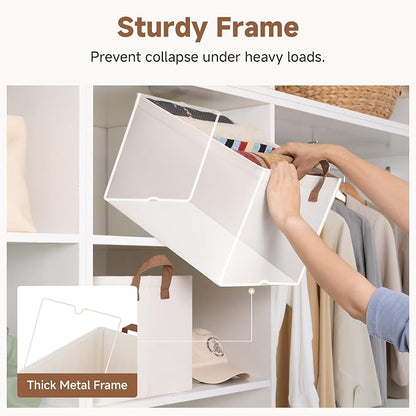 StorageWorks Fabric Storage Bins, Large Storage Baskets for Shelves, Closet Organizers and Storage Bins with Metal Frame, Handles, Natural Color, 4-Pack