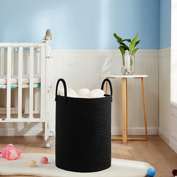 Cotton Rope Laundry Hamper by YOUDENOVA, 72L - Woven Collapsible Laundry Basket - Clothes Storage Basket for Blankets, Laundry Room Organizing, Bedroom Storage, Clothes Hamper – Black