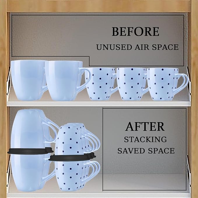 Mug Stacker Kitchen Cabinet Shelf Organizer for Cupboard and Pantry Organization - Expandable and Stackable Storage Solution for Tea Cups and Coffee Mugs - Save Space and Stay Organized (3Pcs Black)