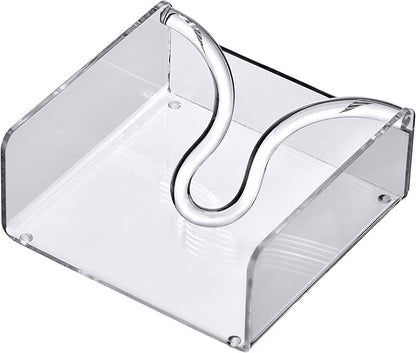 Amazing Abby Acrylic Luncheon Napkin Holder (6.5"x6.5"), Clear Plastic Napkin Dispenser with Weighted Arm and Non-Slip Pads, Great for Kitchen Counter, Dining Table, Bathroom Vanity, and More