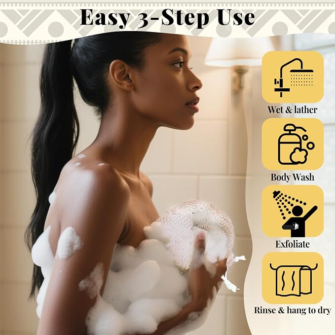 African Net Sponge Authentic-4 Packs African Exfoliating Net Sponge,Bath Sponges for Shower,42 inch Long for Normal to Sensitive Skin,Body Exfoliator Shower(Pink,Neon Pink,Light Gray,Black)