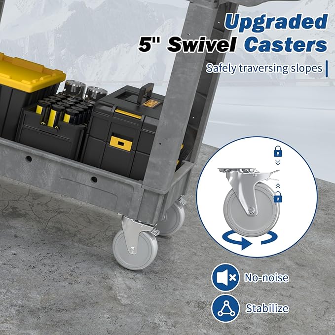 Sylritha Heavy Duty Utility Rolling Tool Cart, 550 lbs Capacity Utility Service Cart with Two Trays and Wheels, 40 x 17-Inch Rolling Service Carts Huge Storage, Garage, Warehouse, Workshop, Gray