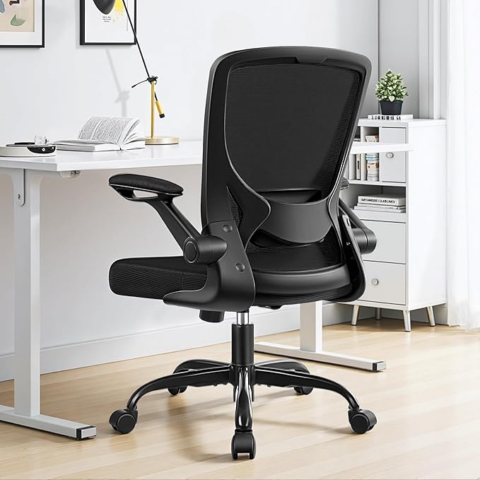 Ergonomic Office Chair, Mesh Computer Chairs with Lumbar Support, Swivel Desk Chair with Flip-up Arms and Adjustable Height, Black Pack of 8