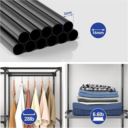 Portable Closet, Wardrobe Closet with 6 Storage Shelves and 2 Hanging Rods, Non-Woven Fabric Cover, 34.6 x 17.7 x 66.1 Inches Closet Organizer for Bedroom, Gray