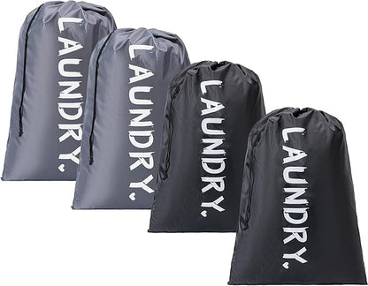 4 Pack XL Travel Laundry Bag, Machine Washable Dirty Clothes Organizer with Drawstring,Large Enough to Hold 4 Loads of Laundry, Easy Fit a Laundry Hamper or Basket Travel Essentials 24" x 36"