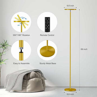 SUNMORY Floor Lamps for Living Room, 32W/3000LM Super Bright LED Floor Lamp with Remote Control, 69" Tall Standing Lamp with Stepless Dimmable, Modern Torchiere Corner Lamp for Bedroom, Office