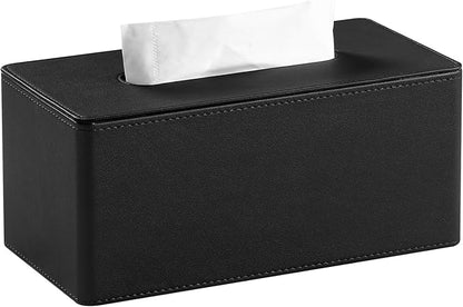 MEIBOOCH PU Leather Tissue Box Cover for 120(3-Ply)/ 160(2-Ply) Count Box of Tissues, Rectangle Tissue Box Holder for Bathroom Bedroom Living Room Office (Black)