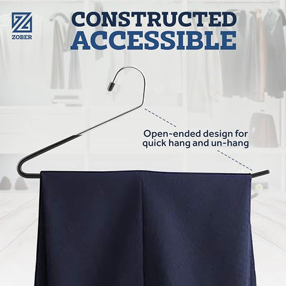 Zober Pants Hangers Non Slip - Open Ended Pants and Jean Hangers for Closet - Space Saving Clothes Hanger - Strong, Durable, Metal Pant Hangers (Black 2O Pack)