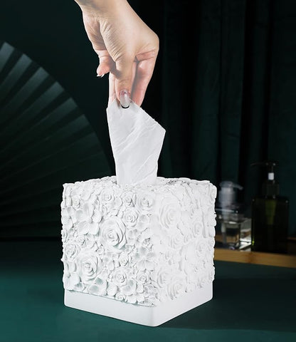 Hymmah Modern Square Tissue Box Cover Holder,Bathroom Accessories Decor Unique Design Tissue Box Cover for Bathroom Vanity Counter Tops Also Great for Bedrooms and Living Rooms
