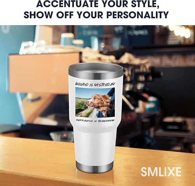 Personalized Coffee Tumbler Print in USA 30oz Stainless Steel Double Wall Insulated Coffee Cup With Text Photo Logo