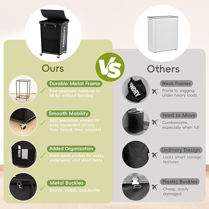 150L Laundry Basket with Lid and Wheels, Rolling Laundry Hamper with Cloth Cover, Laundry Cart with Metal Frame & Removable Bag, Large Dirty Clothes Hampers for Bedroom, Laundry Room Bathroom, Black