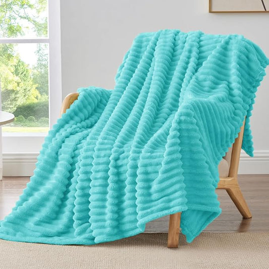 BEDELITE Fleece Throw Blanket for Couch - 300GSM Soft & Warm Fluffy Aqua Blanket, Decorative and Giftable Striped Blankets for Women, Men, 50"x60"