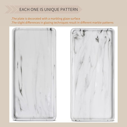Gurygo 10" Bathroom Tray for Counter, Ceramic Vanity Trays for Bathroom, Small Rectangle Ceramic Trays, Kitchen Soap Ceramic Tray for Kitchen Counter, (Marble White, Set/1)