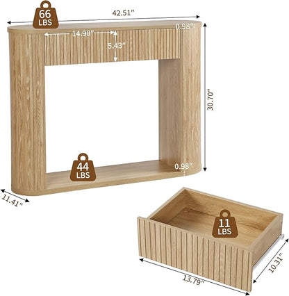 42.5” Console Table with 2 Drawers, Fluted Entryway Table with Rounded Corners, Rectangular Sofa Table Behind Couch for Living Room, Hallway, Foyer (Natural)