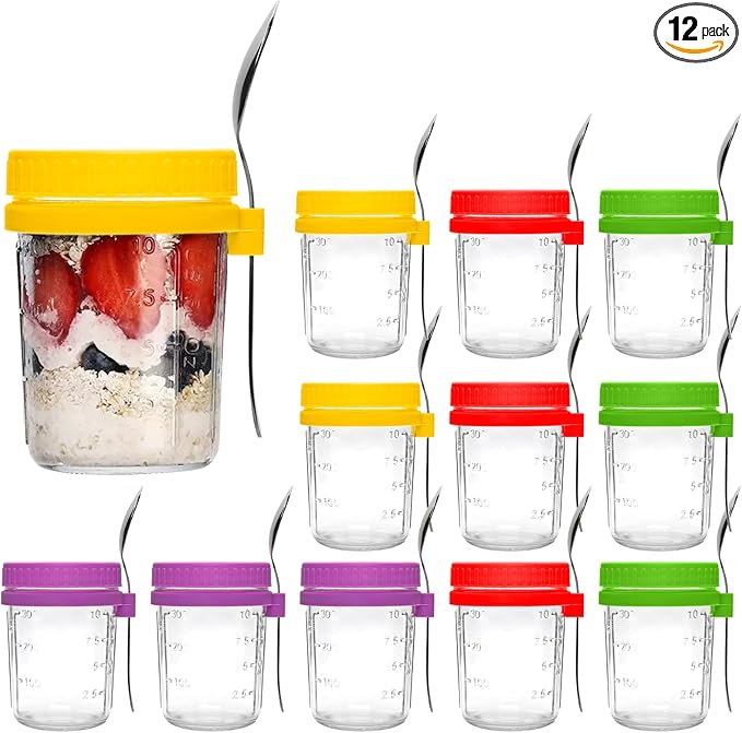 Mason Jars 16 oz with Lids, Overnight Oats Containers with lids for Oatmeal, Pudding, Yogurt,Salad Dressing Containers,Cereal Meal Prep Containers,DIY Gifts, Wedding, Party(12pcs)
