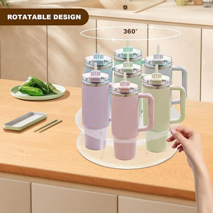 IEEK Large Rotating Coffee Syrup Organizer 7 Bottles Clear Acrylic Coffee Syrup Rack for Countertop Syrup Bottle Holder Stand With Anti Slip Pad for Coffee Bar Station,Turntable Wine Display Tray