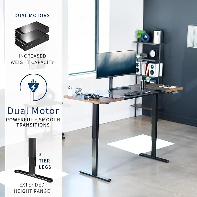 VIVO Electric 71 x 30 in Dual Motor Rustic Sit Stand Desk, Memory Height Adjustment, 2B Series, Black and Vintage Brown Top, Black Frame, DESK-KIT-2B7BN