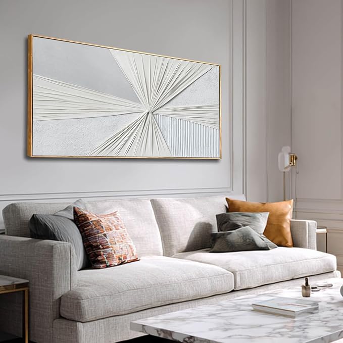 Modern Abstract Wall Art White And Beige Wall Decoration for Dining Room Bedroom Office 20×40 Inch Textured Artwork Decor
