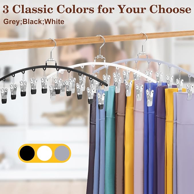 2 Pack Legging Organizer for Closet 360° Swivel, Space Saving Metal Gym Clothes Hangers w/20 Clips Holds 20 Leggings, Closet Organizers and Storage, Room Organization Essentials, White