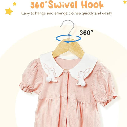 HOUSE DAY Wooden Baby Hangers for Closet 20 Pack, Kids Wooden Hangers for Baby Clothes, Heavy Duty Wood Toddler Coat Hanger with Non Slip Pant Bar, 360° Swivel Hook, Shoulder Notches, Natural