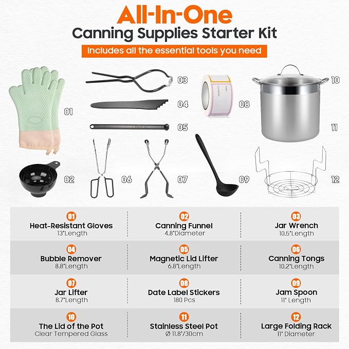 Stainless Steel Canning Pot with Rack and Lid, Large Water Bath Canner, Full Home Canning Supplies Starter Kit (20.5 Quarts, Black)