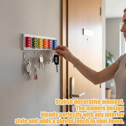 Key Holder for Wall, Building Block Key Rack, Includes 6 Building Block Keychains, Easy Installation Key Rack, Fun and Colorful Building Blocks Key Organizer Rack, for Entryway and Home Decor