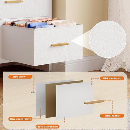8-Drawer Fabric Dresser with Charging Station and LED Light, Modern Chest of Drawers for Bedroom, 45'' Triple-Wide Storage Cabinet for Closet, Living Room, and Entryway, Metal Handles