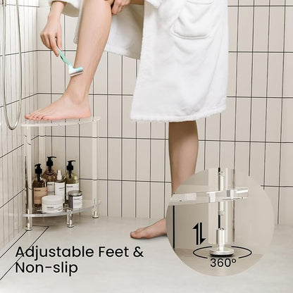 Sumerflos Acrylic Corner Shower Stool for Inside Shower, Clear Shower Bench with Adjustable Feet for Shaving Legs Seating Waterproof Heavy Duty Easy Assemble Modern, 11.81" D x 11.81" W x 18.66" H