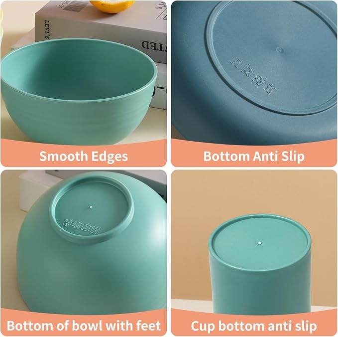 Wheat Straw Dinnerware Sets, 16pcs Dishes Dinnerware Sets Microwave and Dishwasher Safe, Lightweight Unbreakable Dish Set, Reusable Dinner Plates Kids Plates & Bowls Sets & Cups (Multicolor)