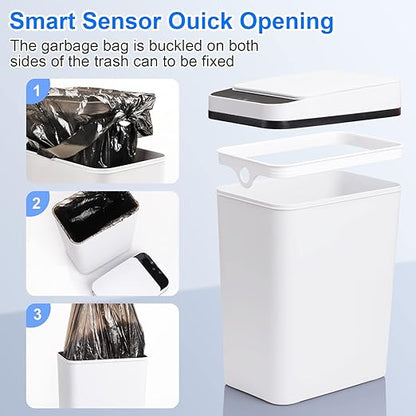 Anborry Bathroom Trash Cans with Lid Touchless Automatic Motion Sensor 4 Gallon Small Garbage Can, Smart Electric Plastic Narrow Garbage Bin for Living Room Bedroom Office Kitchen (White)