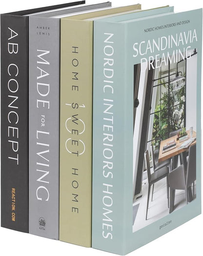 Olive Large | 4 PCS Faux Decorative Books for Home Decor | Not Real Books (Cardboard Boxes) | Coffee Table, Shelf Styling & Modern Aesthetic Accent Pieces for Living Room, Office